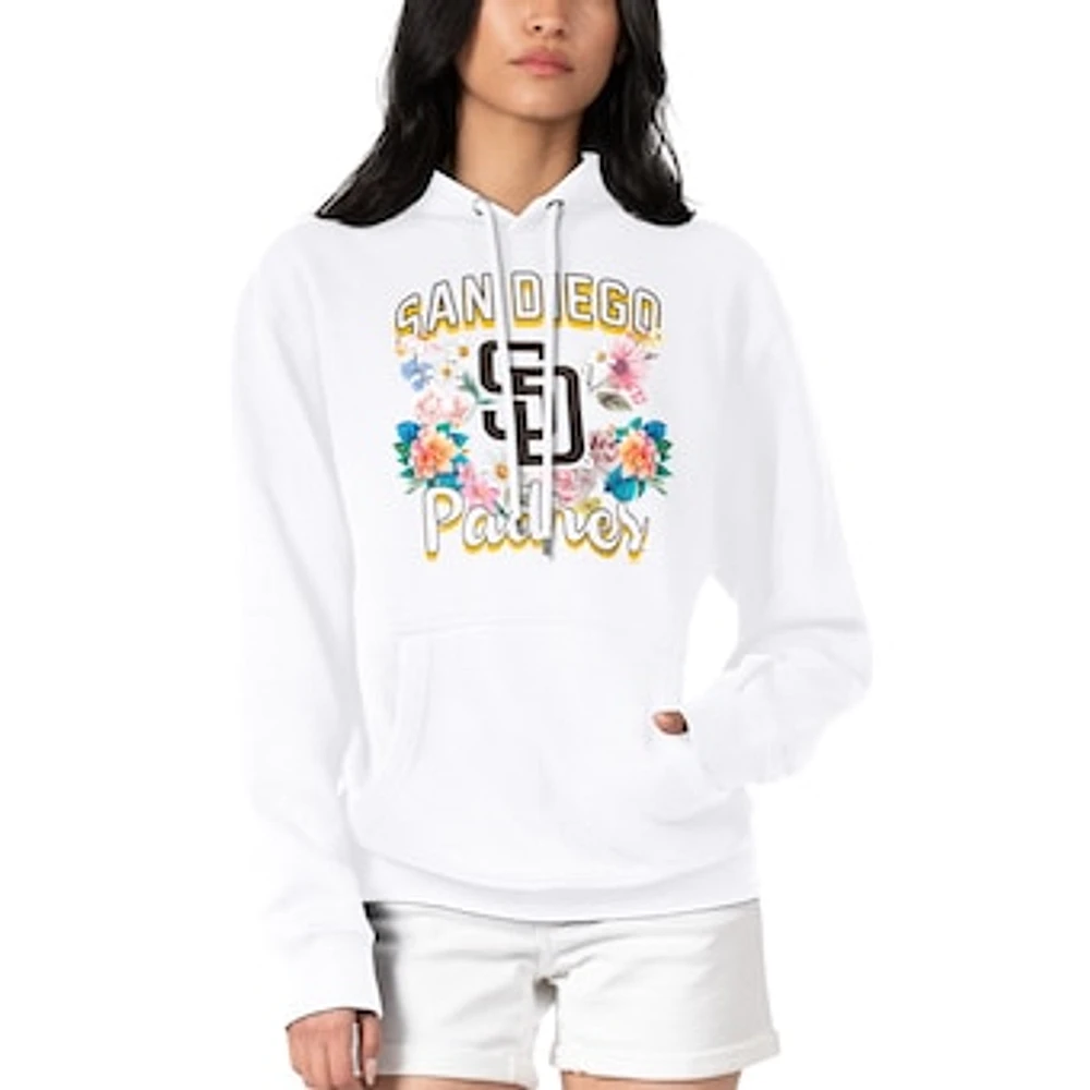 Women's G-III 4Her by Carl Banks White San Diego Padres Flowers Graphic Pullover Hoodie