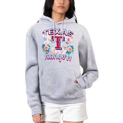 Women's G-III 4Her by Carl Banks Heather Gray Texas Rangers Flowers Graphic Pullover Hoodie