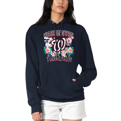 Women's G-III 4Her by Carl Banks Navy Washington Nationals Flowers Graphic Pullover Hoodie