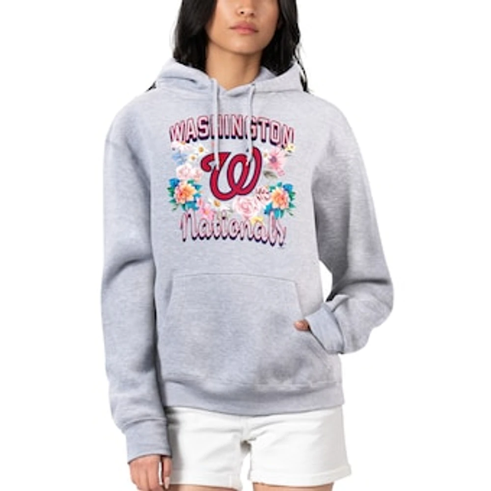 Women's G-III 4Her by Carl Banks Heather Gray Washington Nationals Flowers Graphic Pullover Hoodie