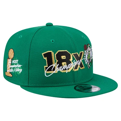 Men's New Era Kelly Green Boston Celtics Big 18x Champs 9FIFTY Snapback Hat