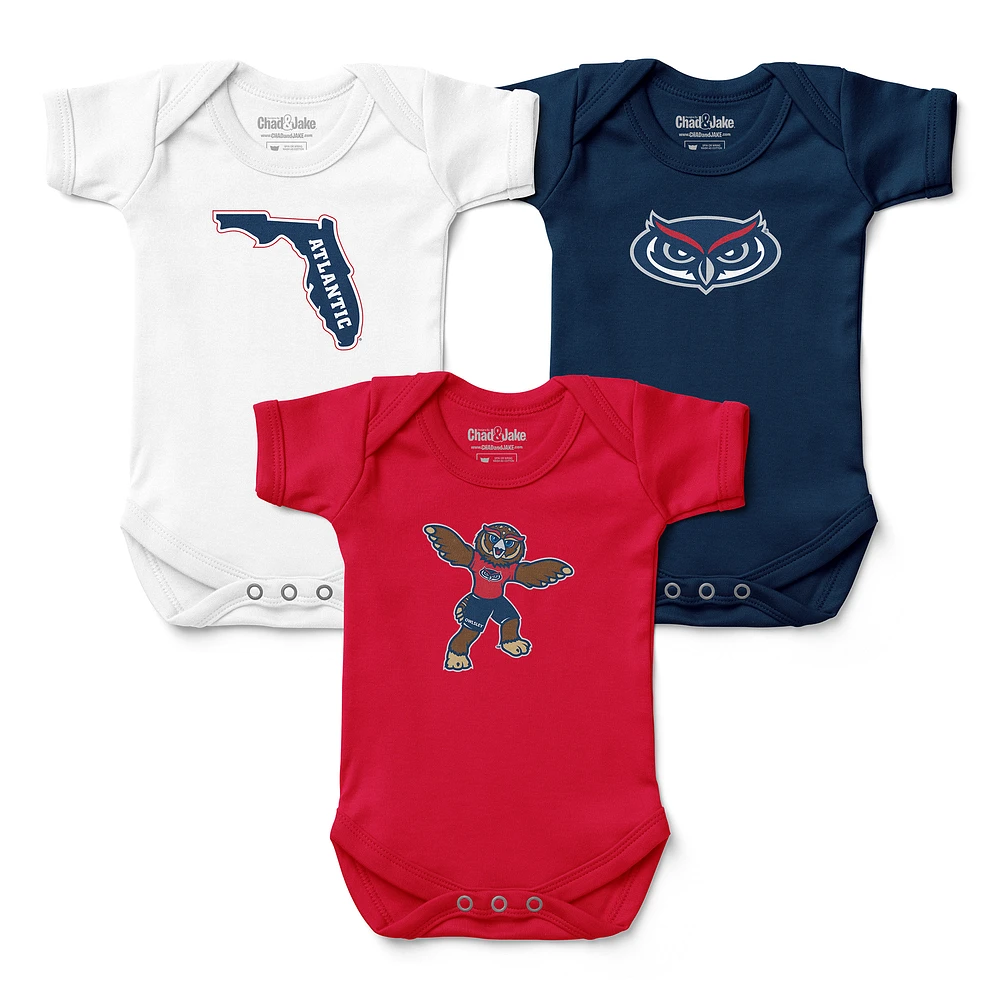 Infant Chad & Jake Florida Atlantic Owls Three-Pack Bodysuit Set