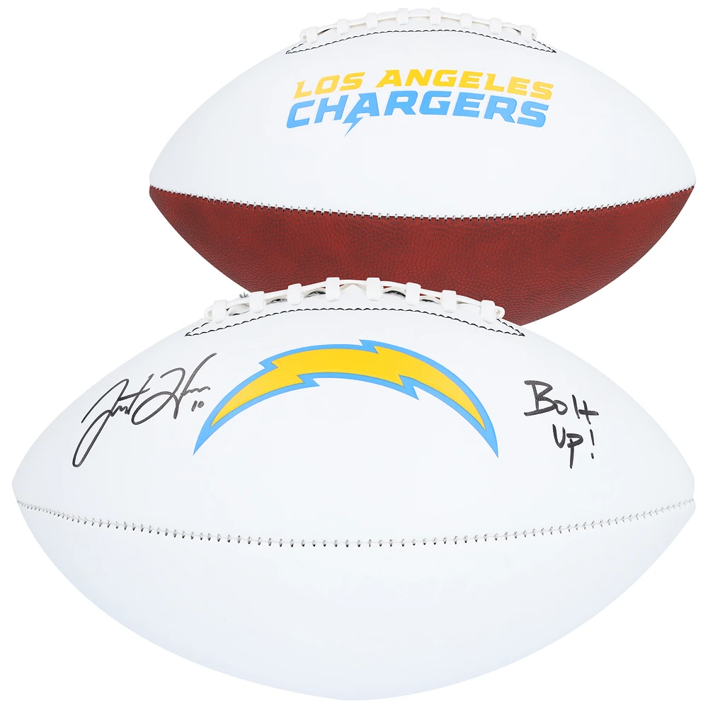 Justin Herbert Los Angeles Chargers Autographed Franklin White Panel Football with "Bolt Up!" Inscription