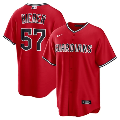 Men's Nike Shane Bieber Red Cleveland Guardians Alternate 2 Replica Jersey