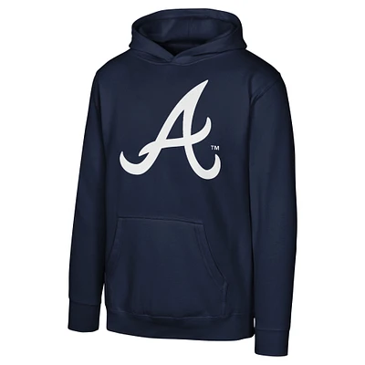 Youth  Navy Atlanta Braves Primary Logo Pullover Hoodie