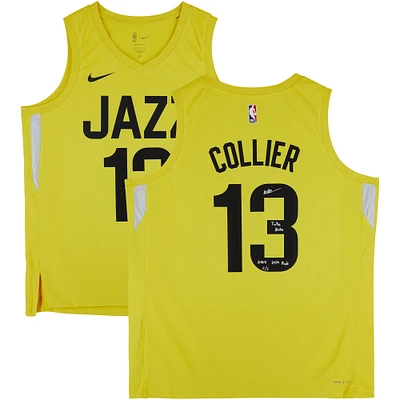 Isaiah Collier Utah Jazz Autographed Nike Gold Icon Swingman Jersey with "2024 29th Pick" & "Take Note" Inscriptions