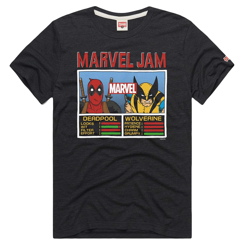 Unisex Homage Charcoal Deadpool & Wolverine Marvel Jam Tri-Blend T-Shirt