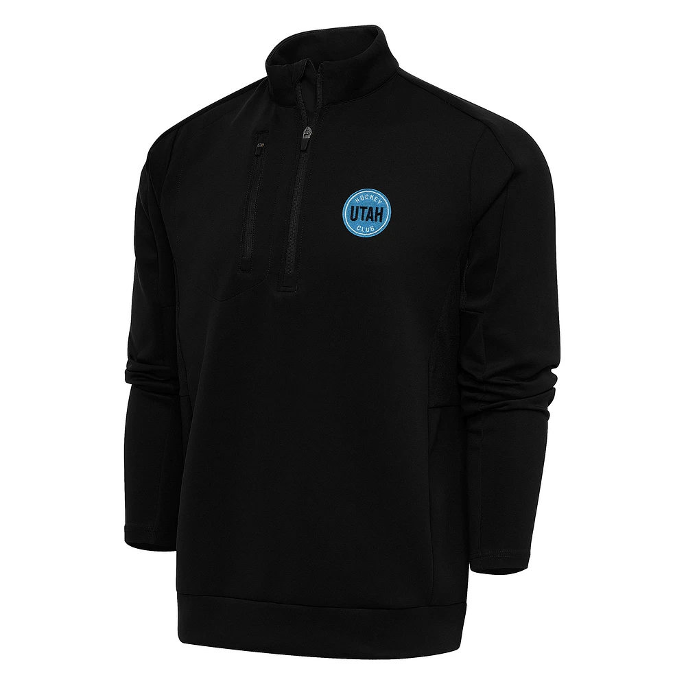 Men's Antigua Black Utah Hockey Club Generation Quarter-Zip Pullover Top