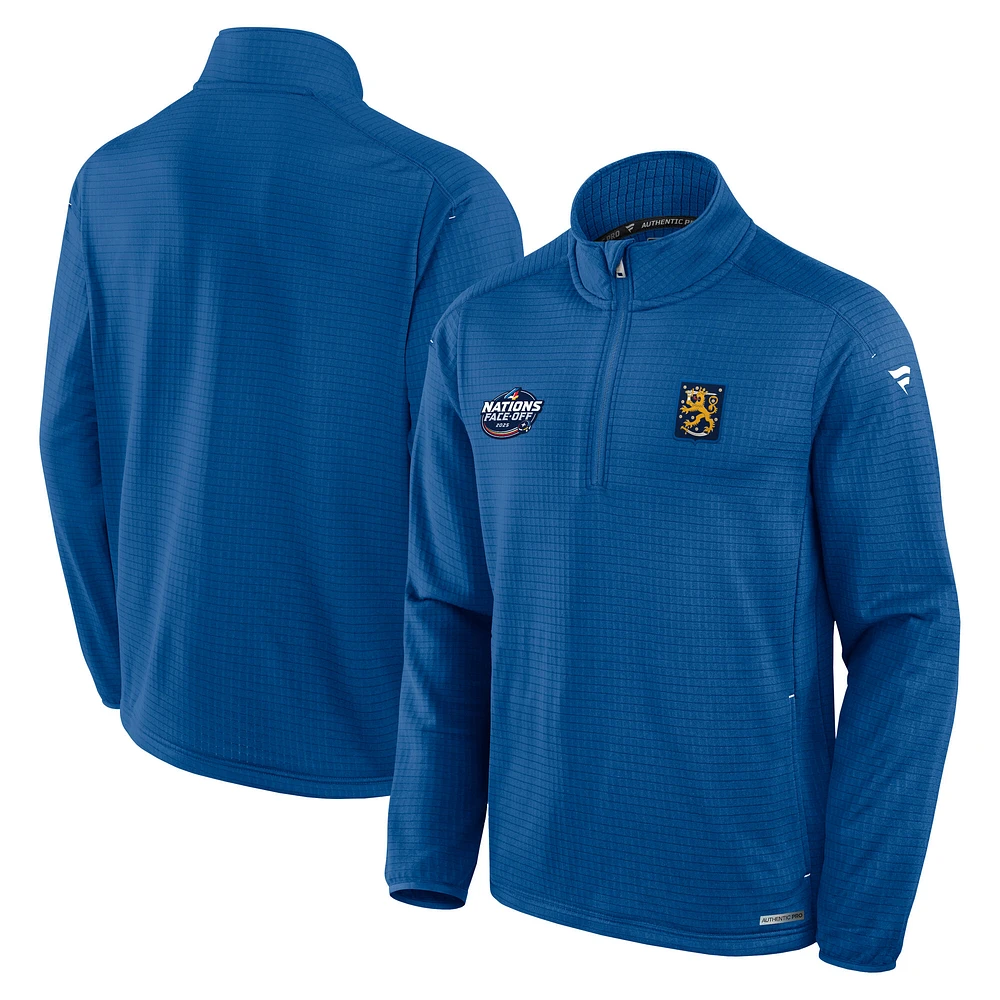 Men's Fanatics Blue Finland 2025 4 Nations Face-Off Authentic Pro Lightweight Quarter-Zip Jacket