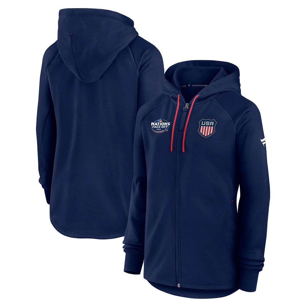 Women's Fanatics Athletic Navy USA 2025 4 Nations Face-Off Authentic Pro Fleece Full-Zip Jacket