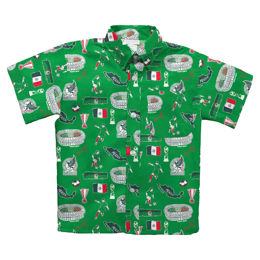 Youth Vive La Fete Green Mexico National Team Impressions Artwork Button-Up Shirt