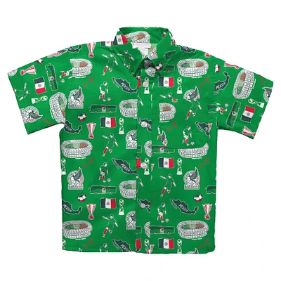 Youth Vive La Fete  Green Mexico National Team Impressions Artwork Button-Up Shirt