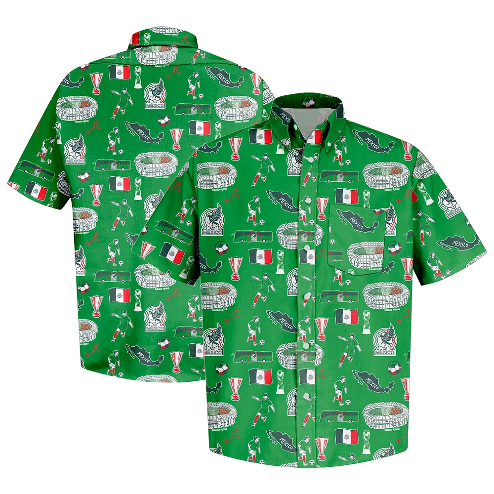 Men's Vive La Fete Green Mexico National Team Impressions Artwork Button-Down Shirt
