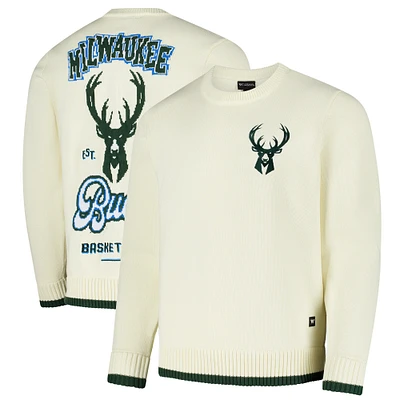 Unisex The Wild Collective Cream Milwaukee Bucks Jacquard Knit Pullover Sweater