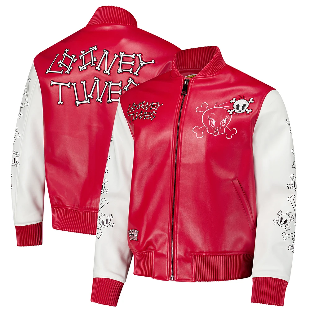 Men's Freeze Max Red/White Looney Tunes Tweety Bones Full-Zip Varsity Jacket