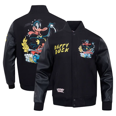 Men's Freeze Max Black Looney Tunes Hot Rod Daffy Full-Zip Varsity Jacket