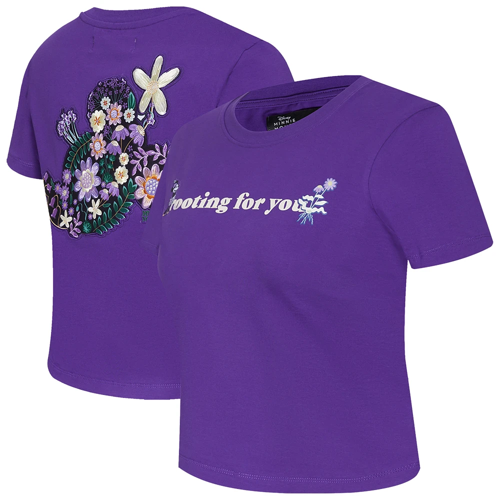 Women's Freeze Max Purple Mickey & Friends Rooting For You Baby Doll Cropped T-Shirt