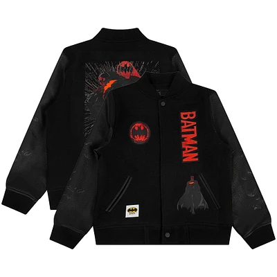 Youth Freeze Max Black Batman Comics Signal Full-Zip Varsity Jacket