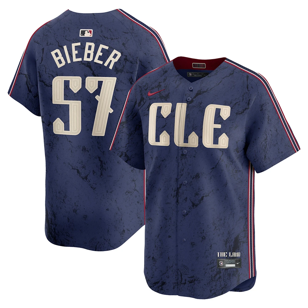 Men's Nike Shane Bieber Navy Cleveland Guardians City Connect Limited Player Jersey