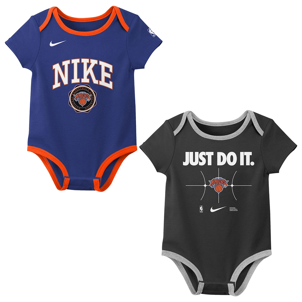 Newborn Nike Blue/Black New York Knicks Just Do It Two-Pack Bodysuit Set