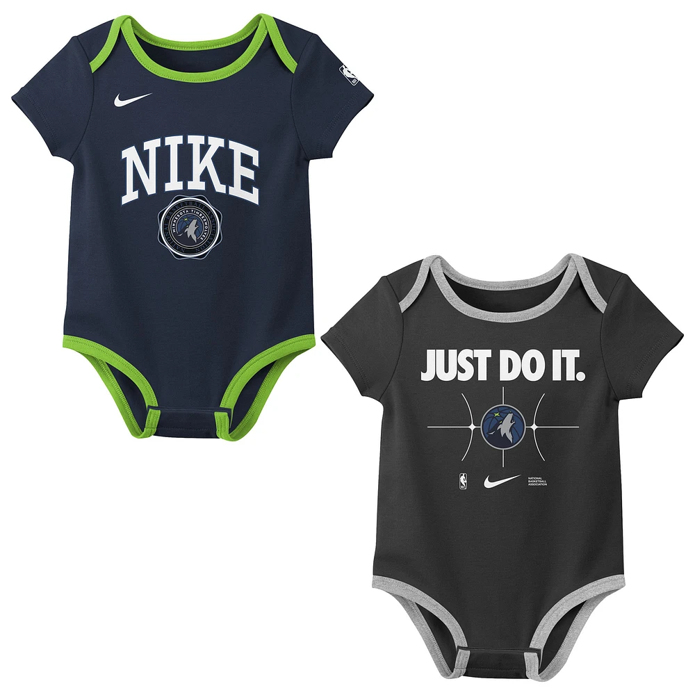 Newborn Nike Navy/Black Minnesota Timberwolves Just Do It Two-Pack Bodysuit Set