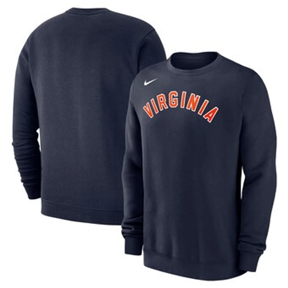 Men's Nike Navy Virginia Cavaliers Arched Logo Club Fleece Pullover Sweatshirt