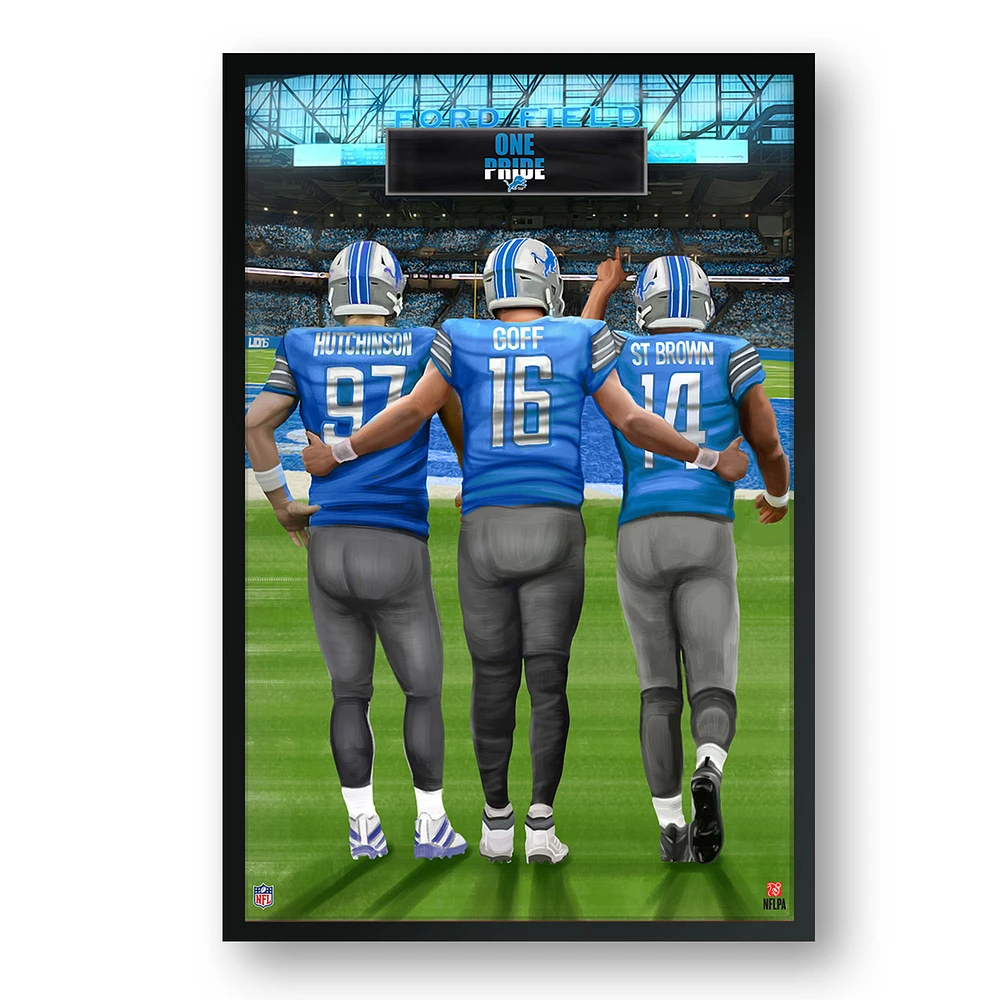 Detroit Lions Framed 14" x 20" Three-Player Art Print
