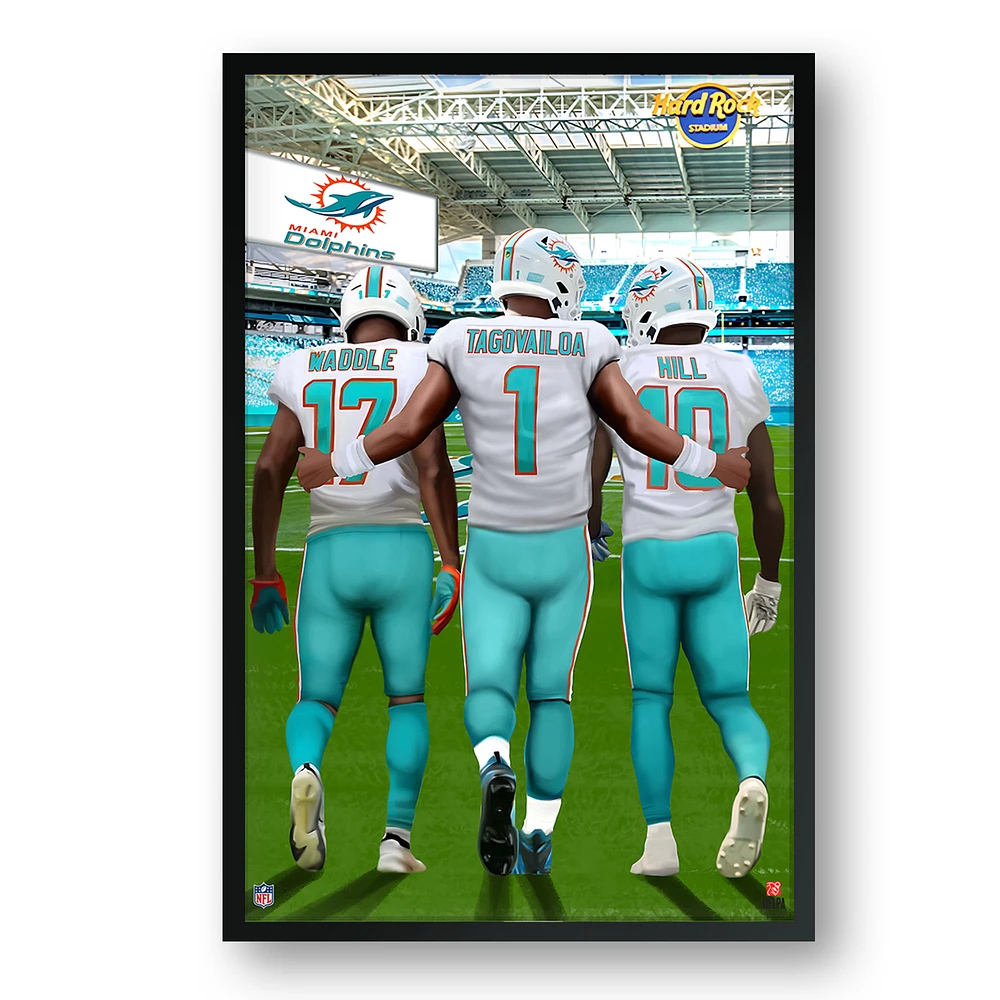 Miami Dolphins Framed 27" x 39" Three-Player Art Print
