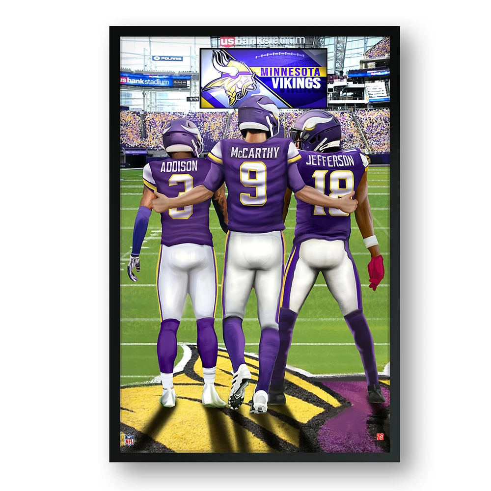 Minnesota Vikings Framed 27" x 39" Three-Player Art Print