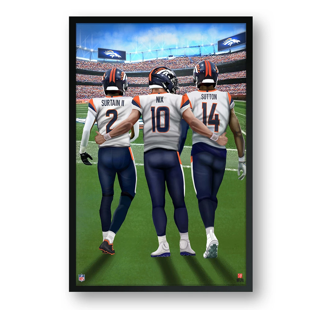 Denver Broncos Framed 27" x 39" Three-Player Art Print