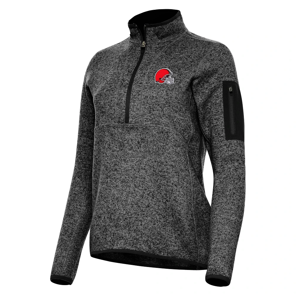 Women's Antigua Heather Black Cleveland Browns Fortune Half-Zip Jacket