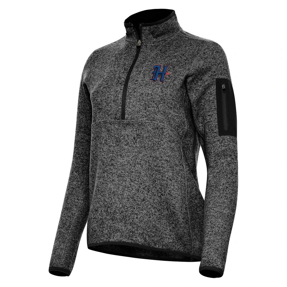 Women's Antigua Heather Black Houston Texans H-Town Fortune Half-Zip Jacket