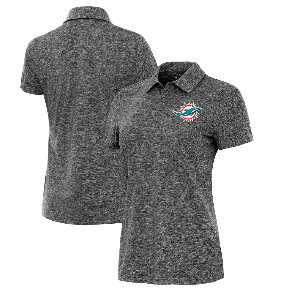 Women's Antigua Heather Black Miami Dolphins Matter Polo