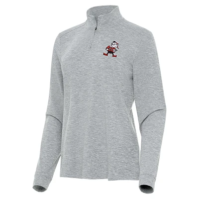 Women's Antigua Heather Gray Cleveland Browns Mentor Quarter-Zip Jacket