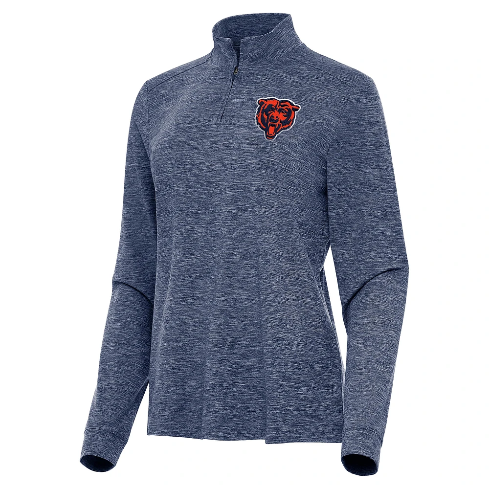 Women's Antigua Heather Navy Chicago Bears Mentor Quarter-Zip Jacket