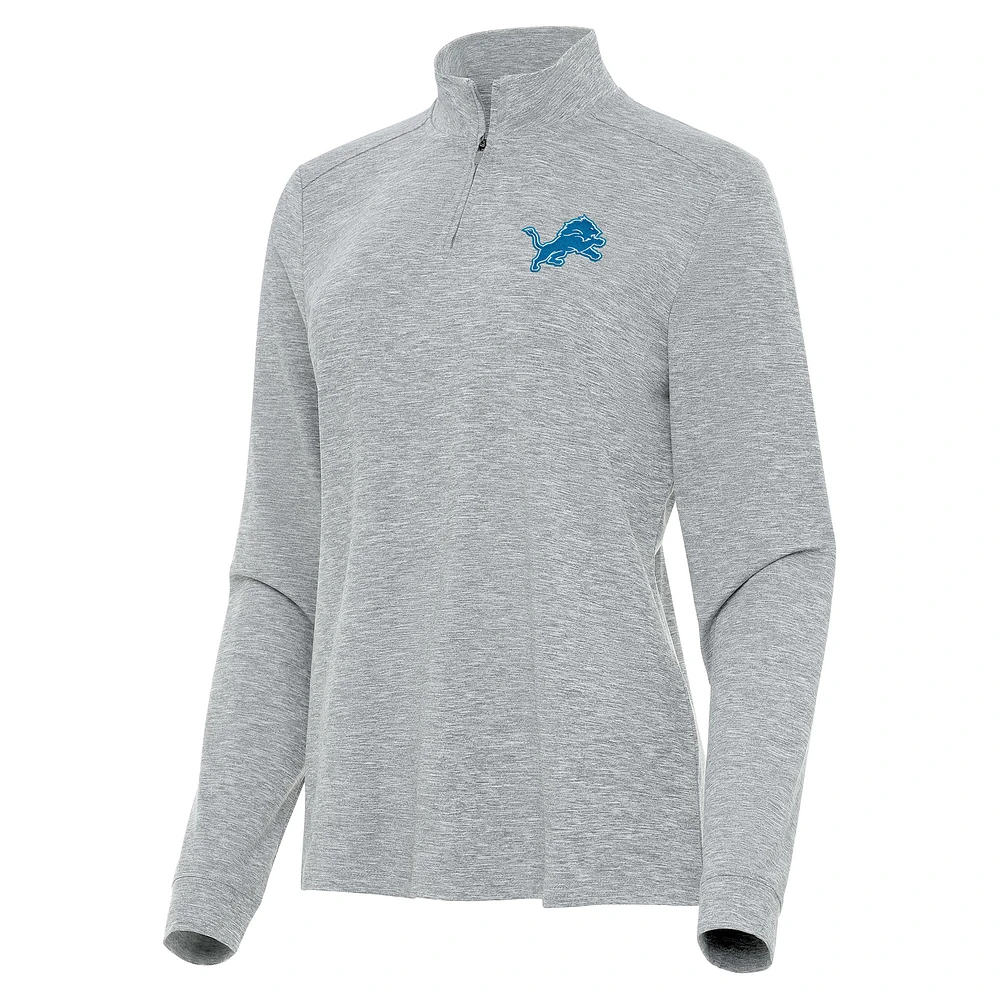 Women's Antigua Heather Detroit Lions Mentor Quarter-Zip Jacket