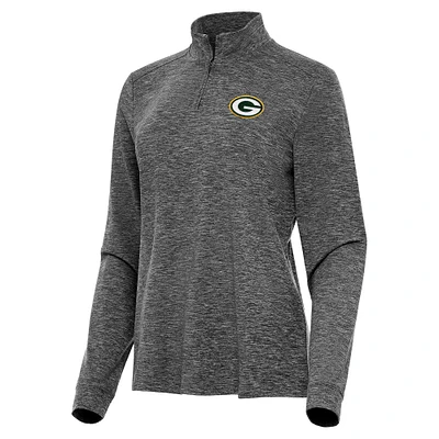 Women's Antigua  Heather Black Green Bay Packers Mentor Quarter-Zip Jacket