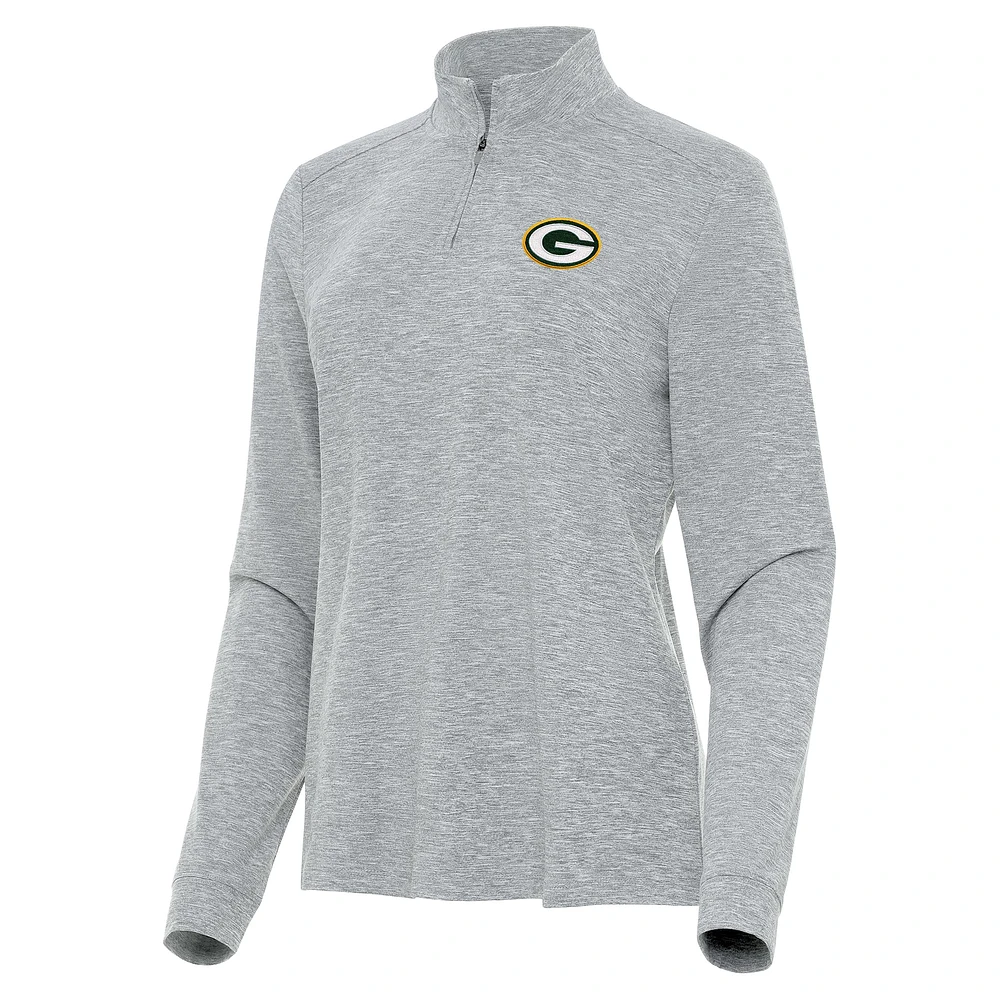 Women's Antigua Heather Green Bay Packers Mentor Quarter-Zip Jacket