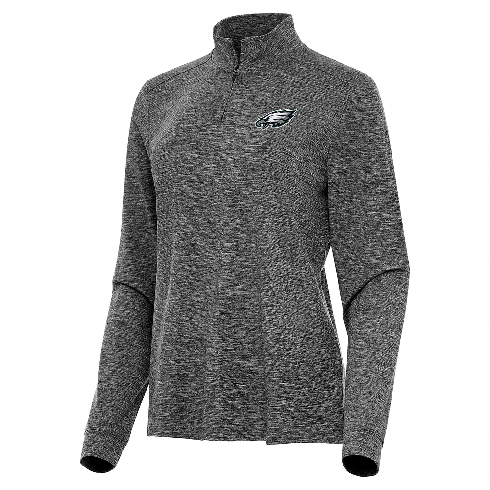 Women's Antigua Heather Black Philadelphia Eagles Mentor Quarter-Zip Jacket