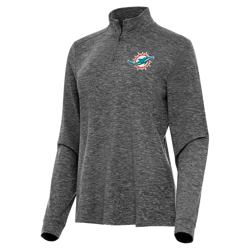 Women's Antigua Heather Black Miami Dolphins Mentor Quarter-Zip Jacket