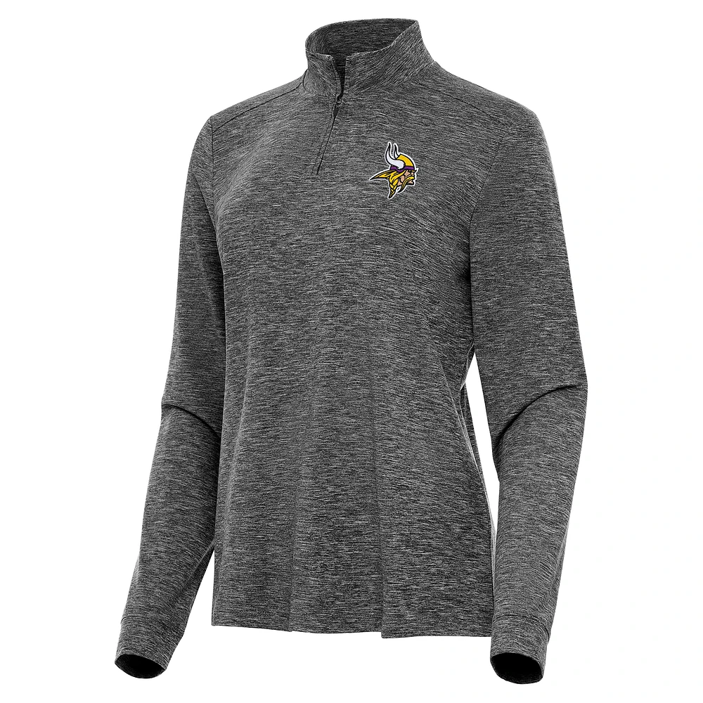 Women's Antigua Heather Black Minnesota Vikings Mentor Quarter-Zip Jacket