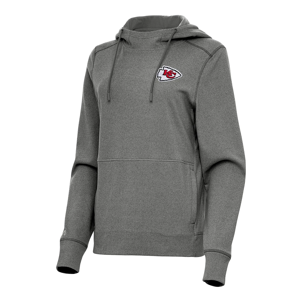Women's Antigua Heather Black Kansas City Chiefs Justice Pullover Hoodie