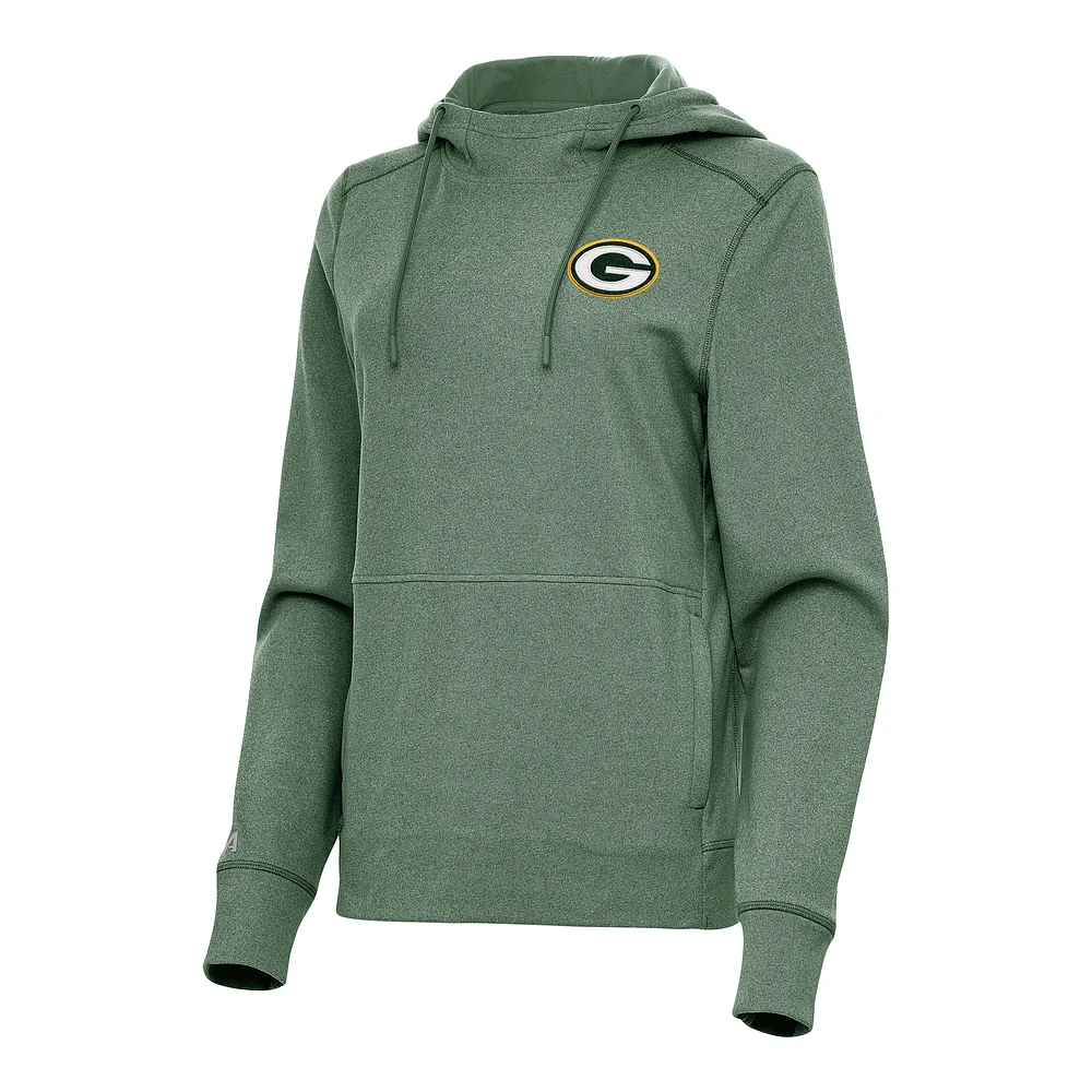 Women's Antigua Heather Green Bay Packers Justice Pullover Hoodie