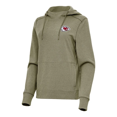 Women's Antigua Heather Olive Kansas City Chiefs Justice Pullover Hoodie