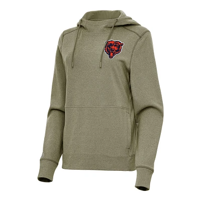 Women's Antigua Heather Olive Chicago Bears Justice Pullover Hoodie