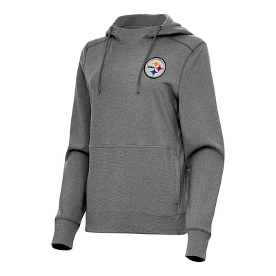 Women's Antigua Heather Black Pittsburgh Steelers Justice Pullover Hoodie