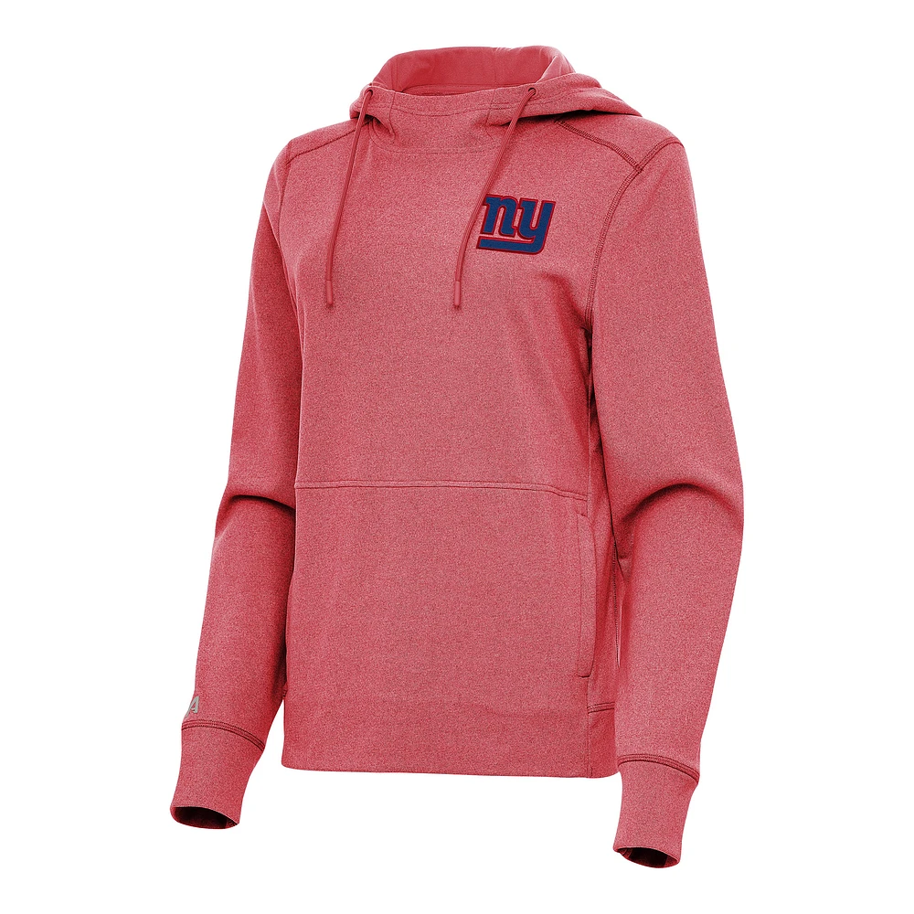 Women's Antigua Heather Red New York Giants Justice Pullover Hoodie