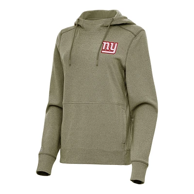 Women's Antigua Heather Olive New York Giants Justice Pullover Hoodie