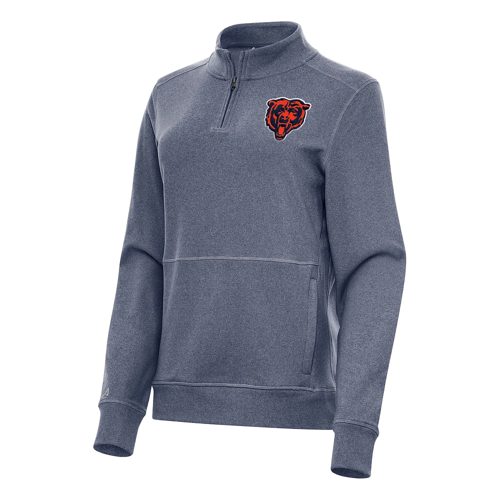 Women's Antigua Heather Navy Chicago Bears Crush Quarter-Zip Jacket