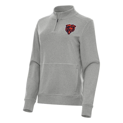 Women's Antigua Heather Gray Chicago Bears Crush Quarter-Zip Jacket